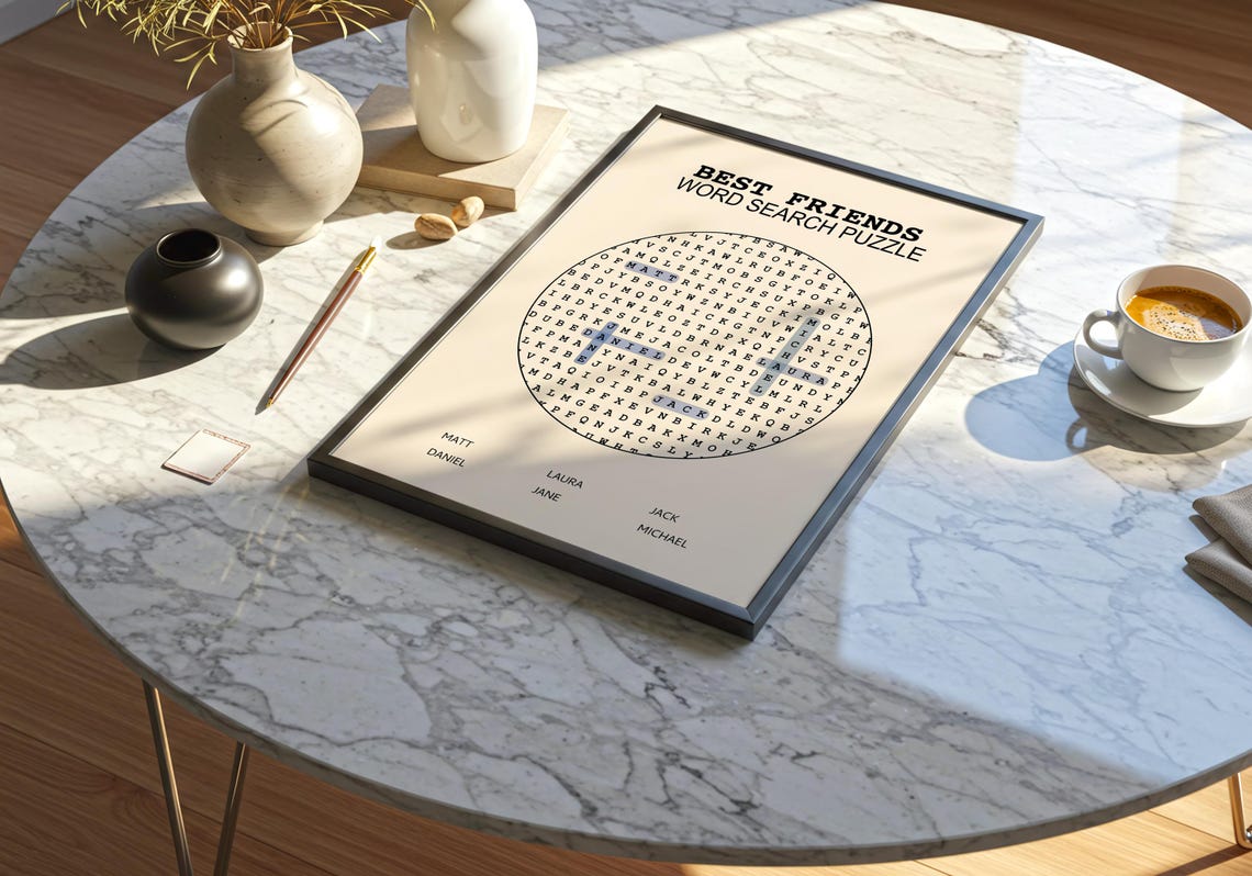 Personalized Custom Word Search Puzzle Round Grid Gift Game Poster - Image 2