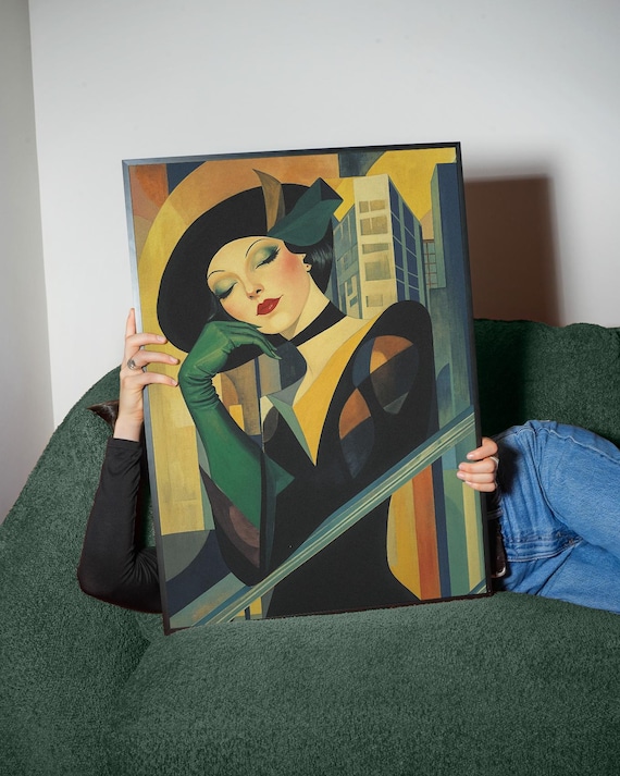 Art Deco Woman Print Retro Glamour Portrait Vintage Style Geometric Wall