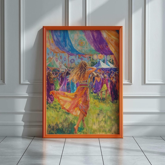 Summer Boho Crowd Art Print Festival Dance Poster Vibrant Music Tent Wall