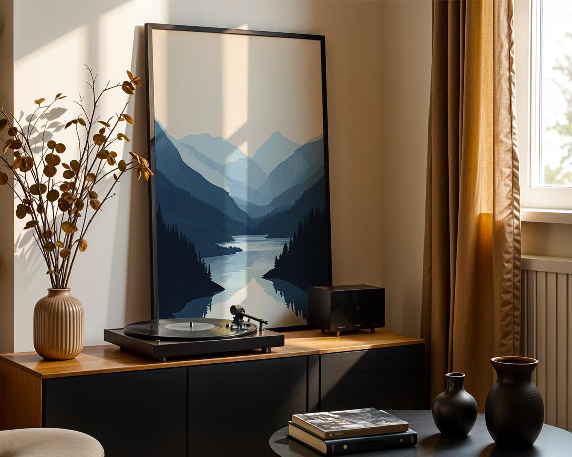 Minimalist Mountain Art Print Serene Landscape Wall Nature Reflection Poster Modern Blue Scenery Decor - Image 5