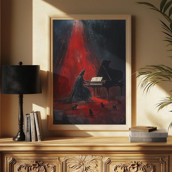 Mystical Pianist Art Print Gothic Music Scene Enchanting Dark Fantasy Wall
