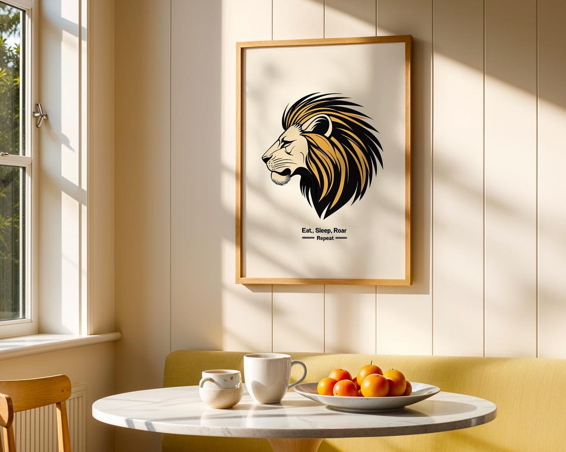 Lion Eat Sleep Roar Repeat Motivational Animal Line Art Poster - Image 2