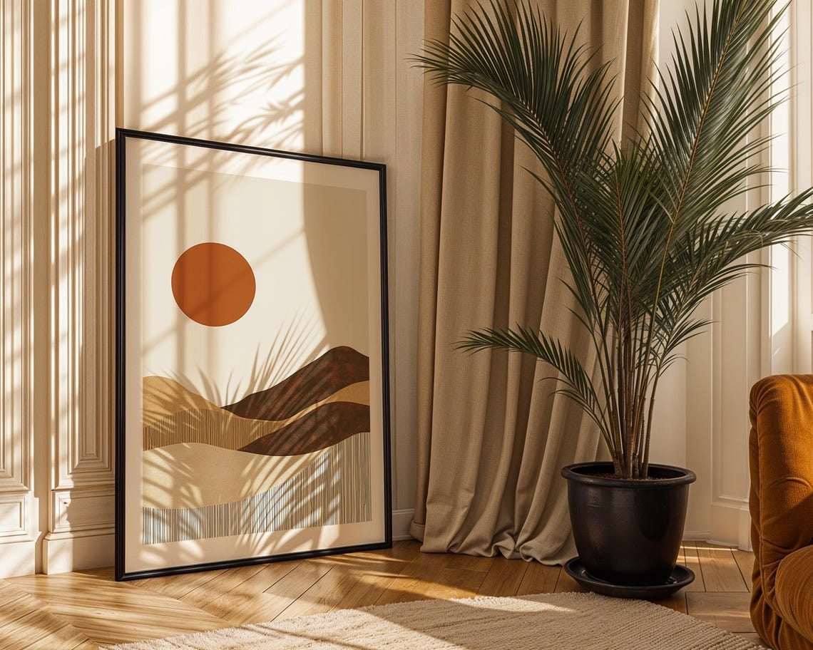 Minimalist Sunset Mountain Landscape Earthy Boho Modern Art Print - Image 2
