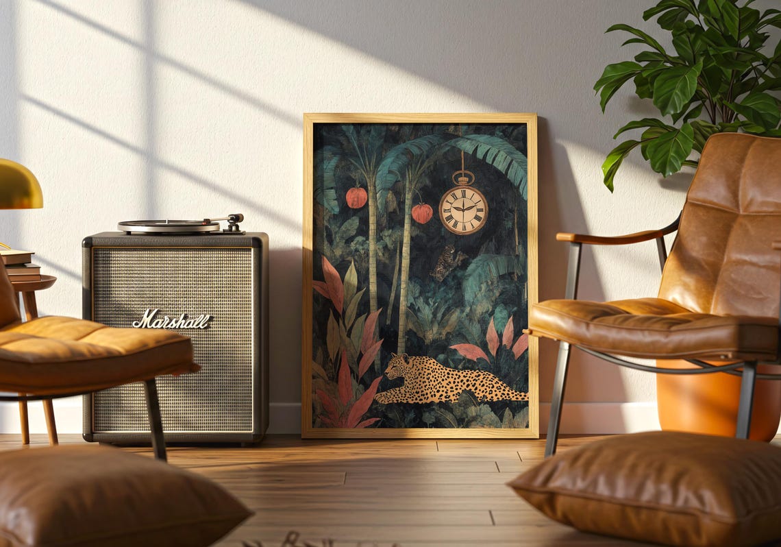 Jungle Clock Leopard Art Print Exotic Timepiece Wall Decor Whimsical Wildlife Illustration - Image 4
