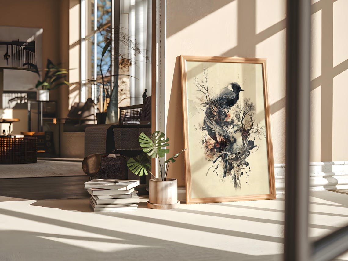 Black Bird Watercolor Bare Branches Dark Nature Minimal Art Poster - Image 2