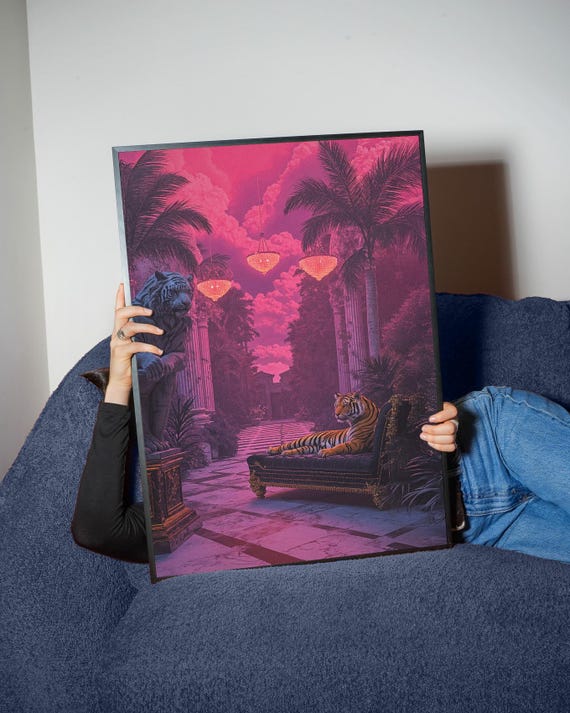 Luxe Tiger Fantasy Art Print Neon Jungle Palace Poster