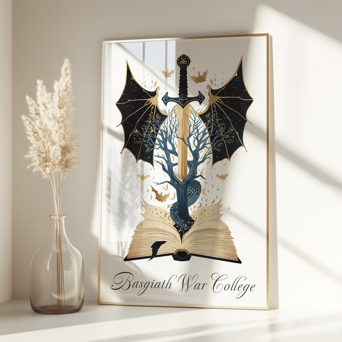 Basgiath War College Heraldic Crest Sword Dragon Wings Book Poster - Image 3