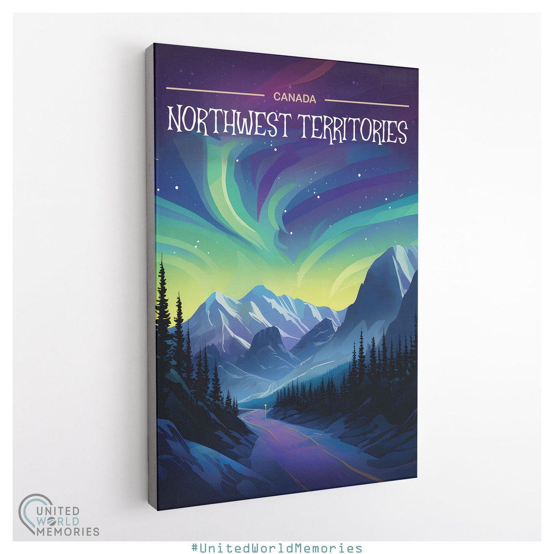 Northwest Territories Aurora Borealis Night Road Mountains Sky Poster - Image 3