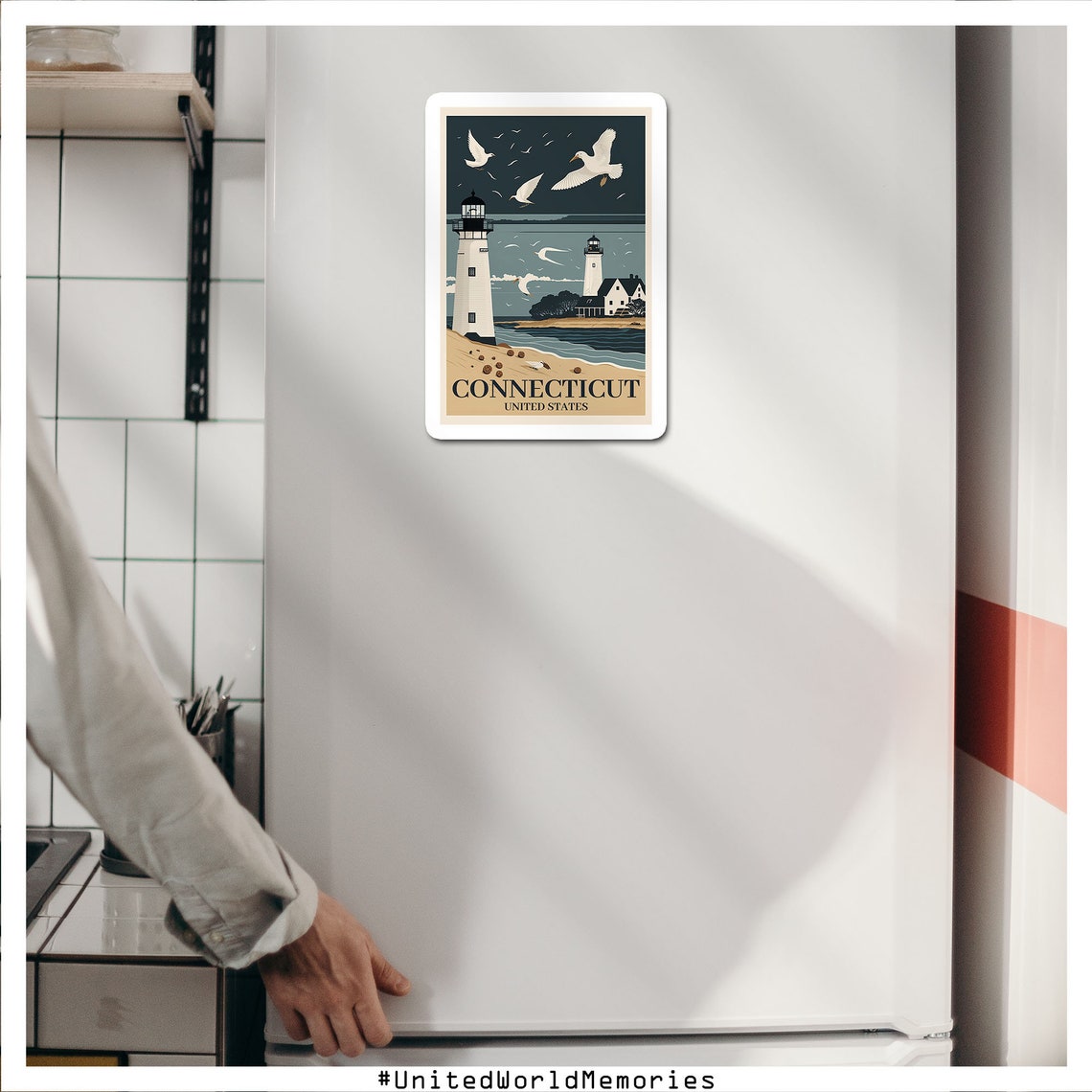 Connecticut Twin Lighthouses Seagull Beach Vintage Travel Poster - Image 2