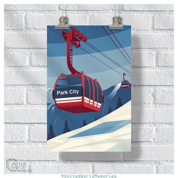 Park City Gondola Poster Ski Resort Utah Print Snowboarding Wall Art
