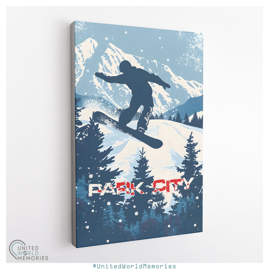 Park City Utah Snowboarder Jump Powder Blue Winter Sports Poster - Image 3