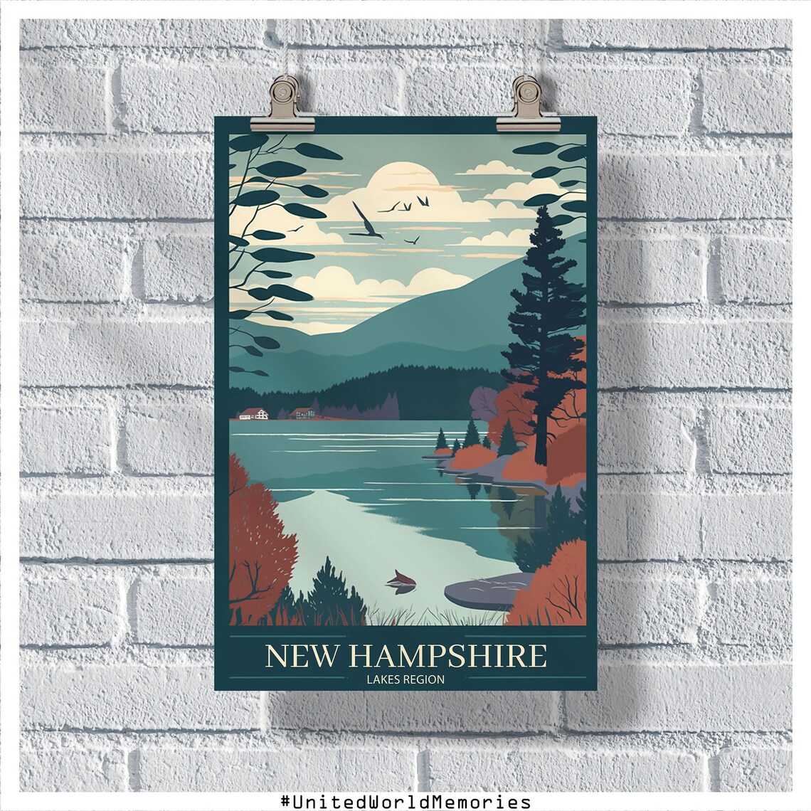 New Hampshire Lakes Region Vintage Travel Poster