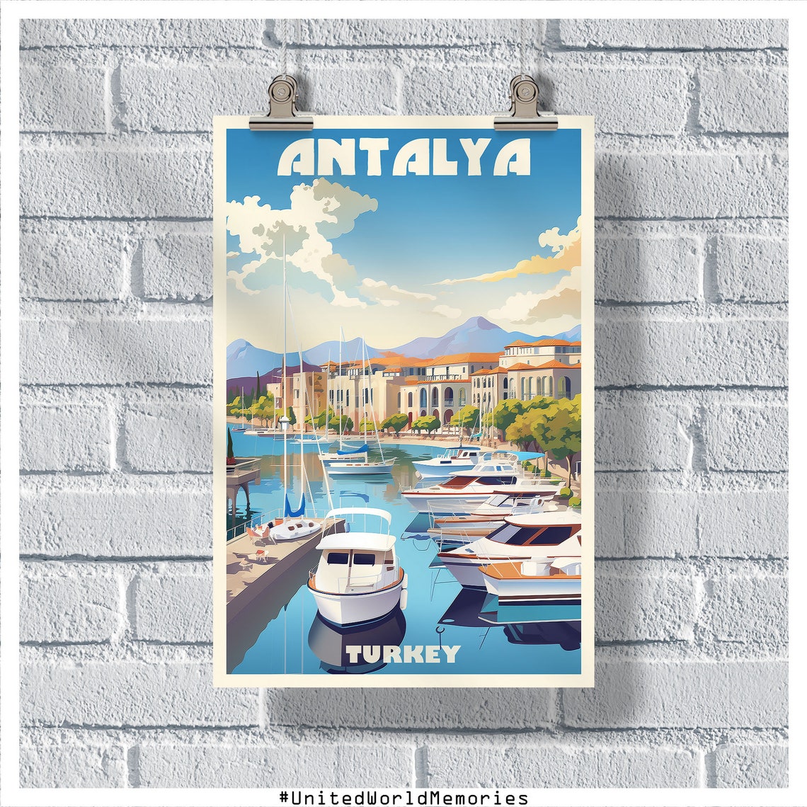 Antalya Turkey Marina Harbor Sailing Yacht Waterfront Poster