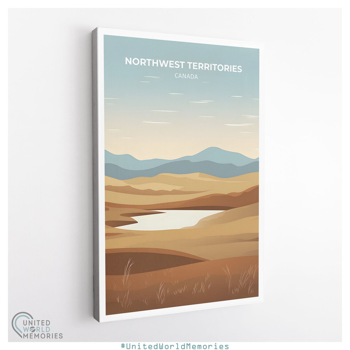 Northwest Territories Tundra Minimalist Golden Hills Lake Art Poster - Image 3