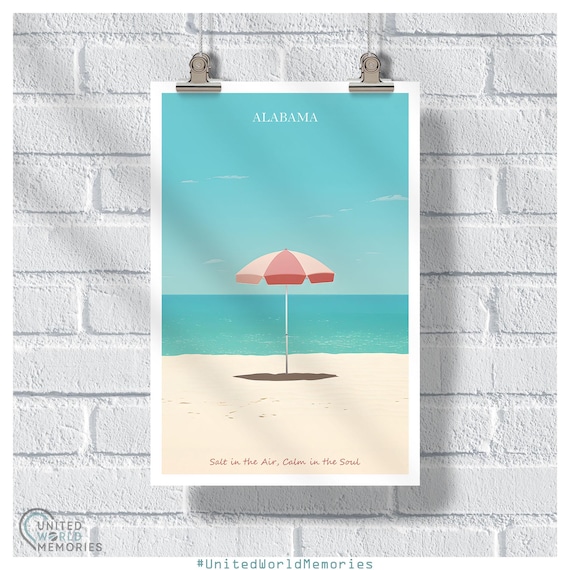 Alabama Beach Parasol Minimalist Gulf Coast Serenity Travel Poster