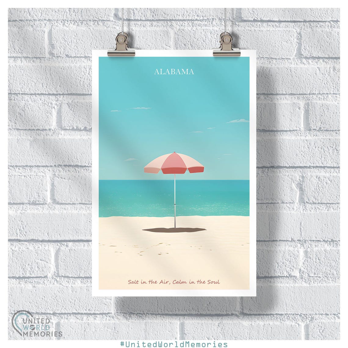 Alabama Beach Parasol Minimalist Gulf Coast Serenity Travel Poster