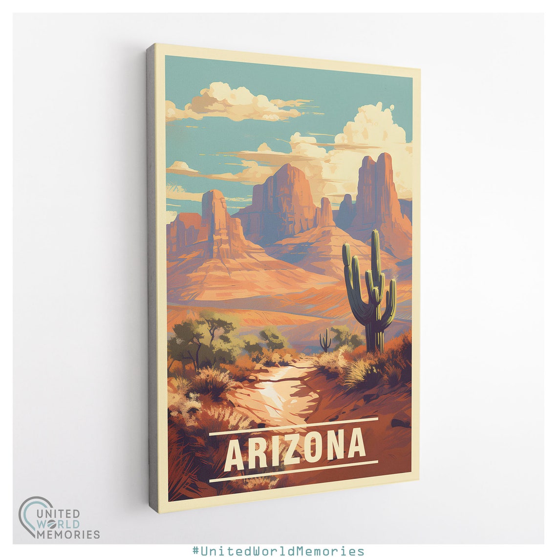 Arizona Vintage Desert Landscape Saguaro Red Rocks Retro Poster - Image 3