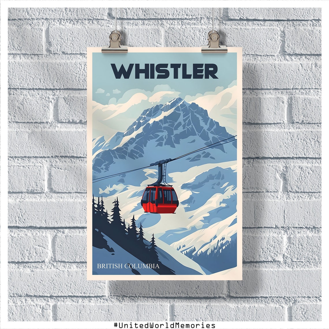Whistler British Columbia Gondola Ride Snowy Alpine Peaks Poster