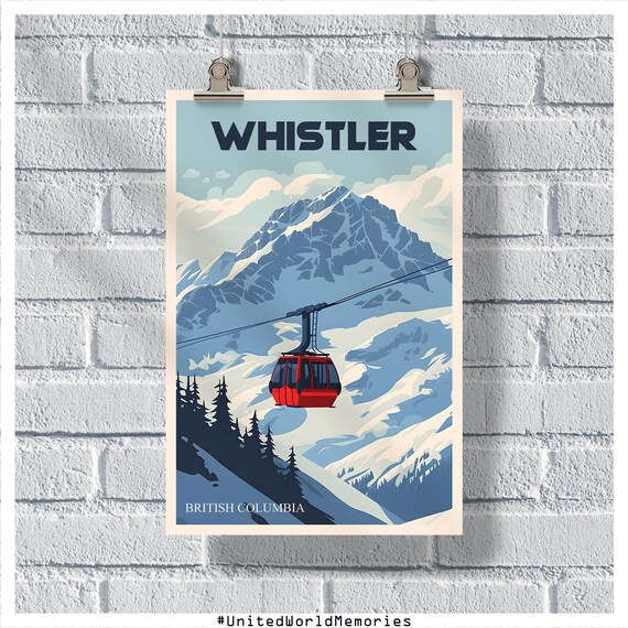 Whistler British Columbia Gondola Ride Snowy Alpine Peaks Poster