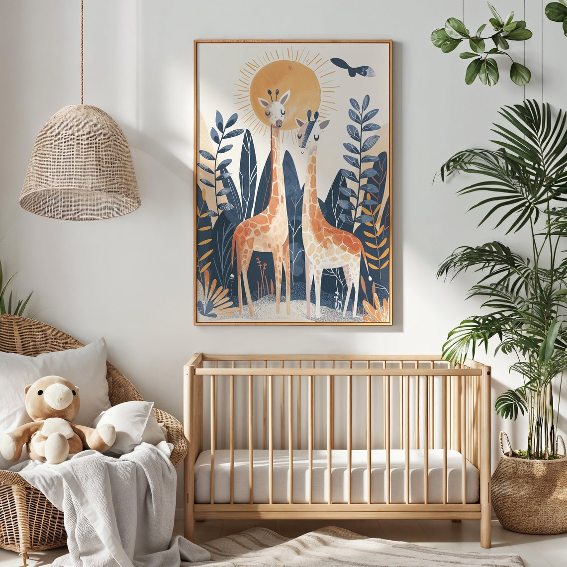 Two Giraffes Sun Nursery Poster Jungle Foliage Safari Kids Room Art - Image 2