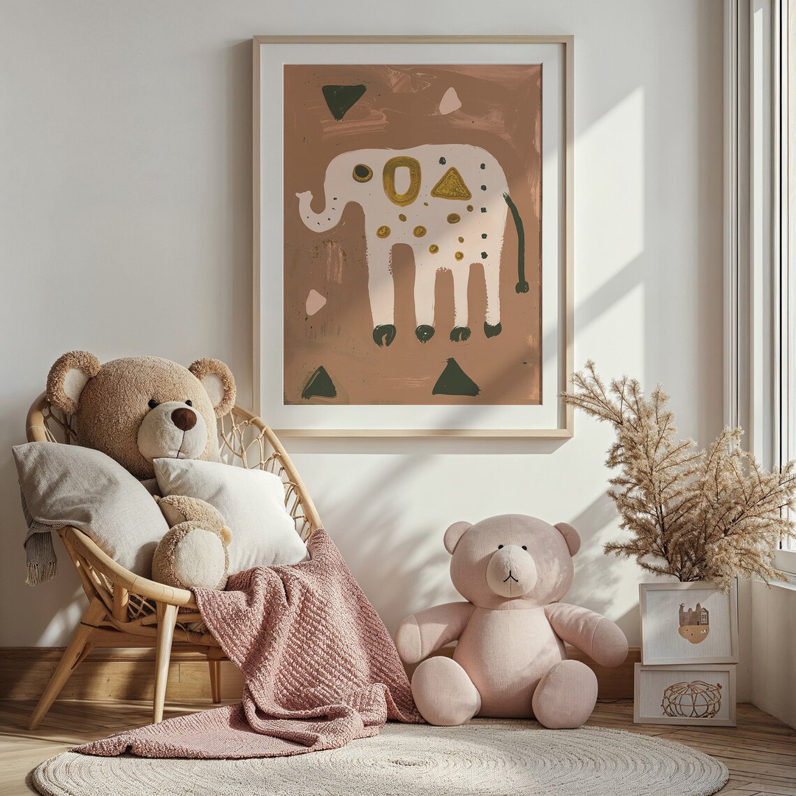 Abstract White Elephant Gold Geometric Terracotta Safari Wall Poster - Image 4