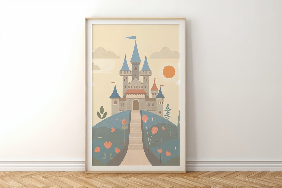 Fairytale Castle Print Nursery Wall Art Kids Fantasy Poster Enchanted Castle Decor Whimsical Artwork Gift Neutral Tones - Image 6