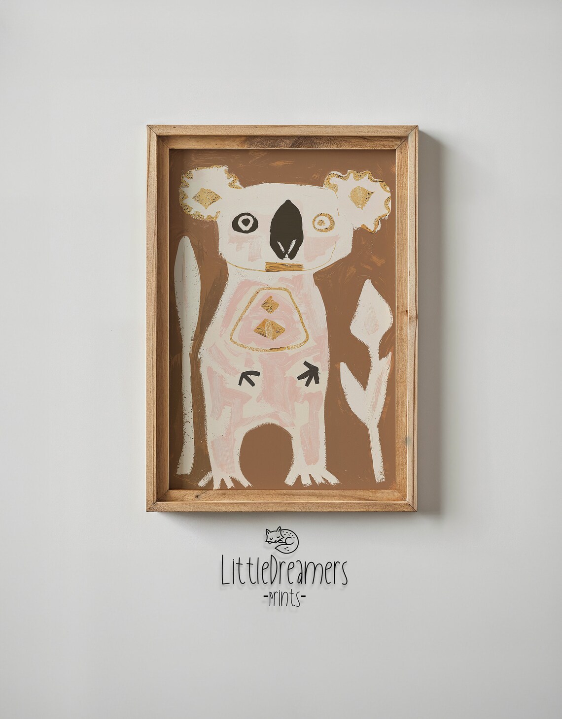 Abstract Koala Cream Pink Gold Accents Brown Background Kids Poster - Image 5