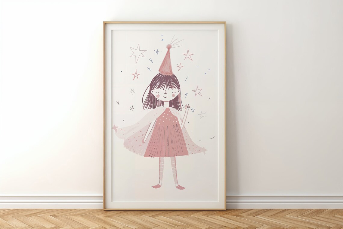 Celebration Party Girl Pink Watercolor Stars Kids Nursery Poster - Image 4
