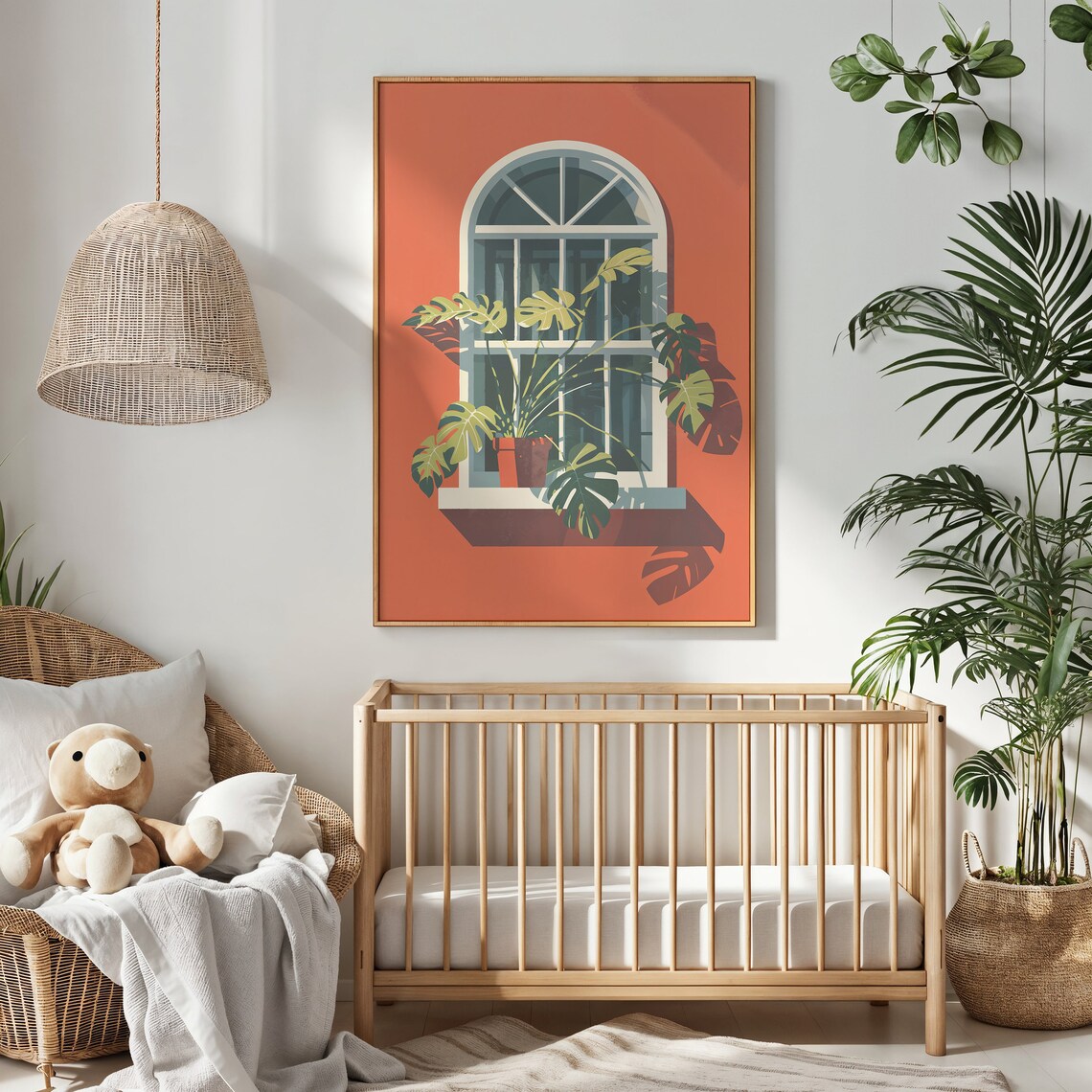 Monstera Leaves Arched Window Terracotta Wall Botanical Art Poster - Image 2