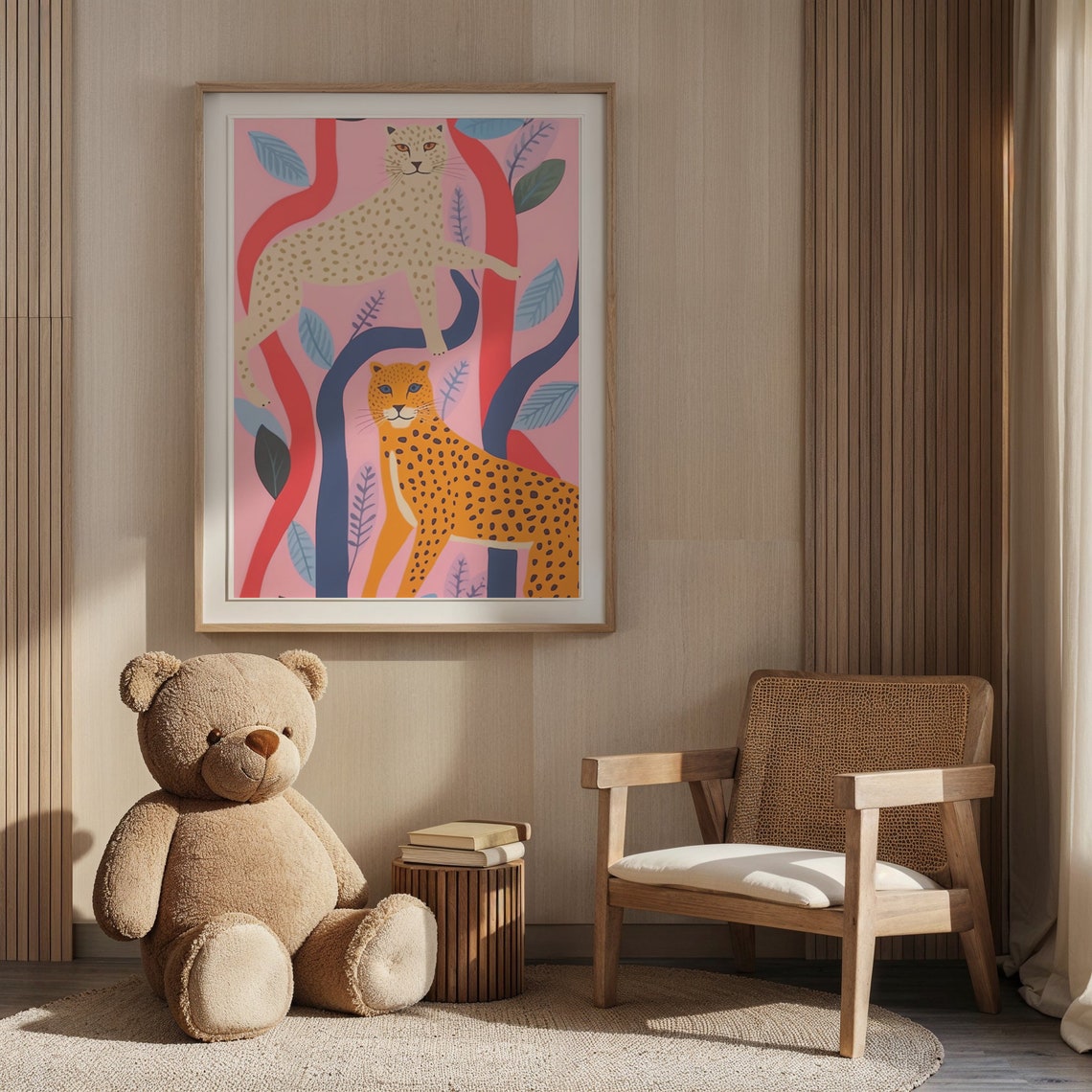 Two Spotted Big Cats Pink Abstract Jungle Branches Nursery Poster - Image 5