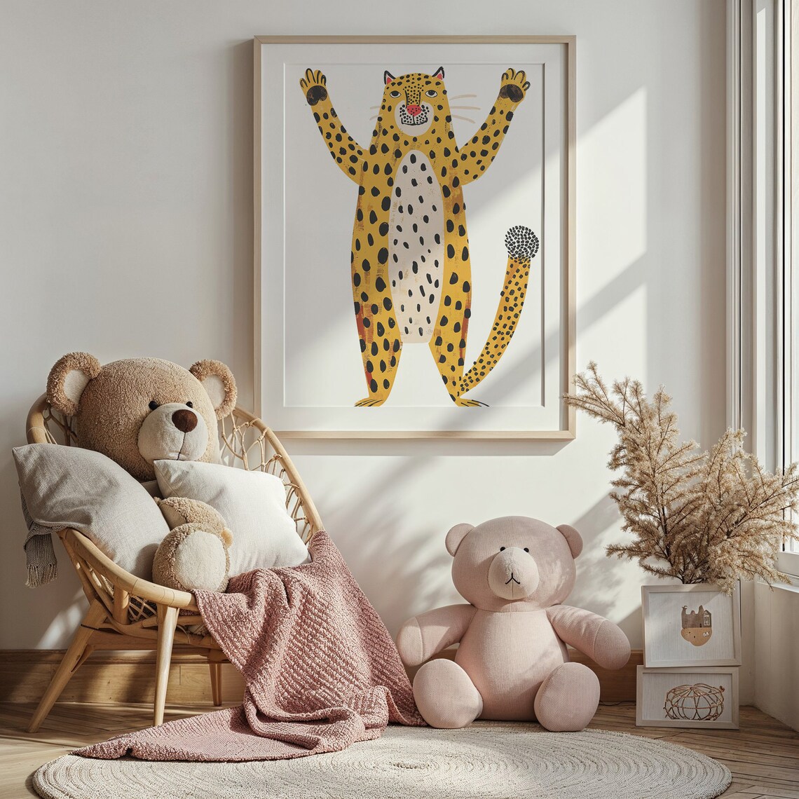Happy Waving Cheetah Arms Up Playful Jungle Safari Kids Art Poster - Image 5
