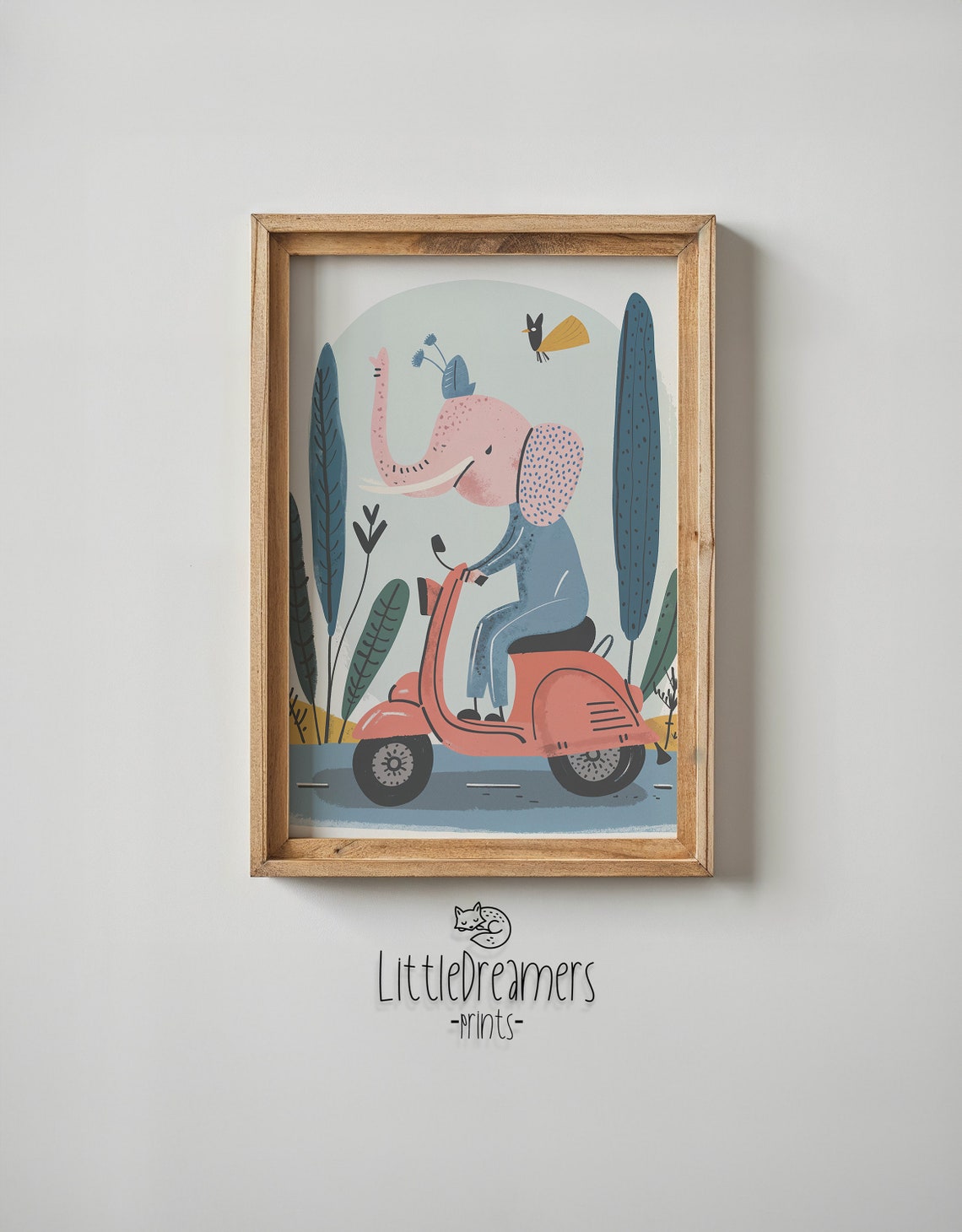 Elephant Riding Red Scooter Nursery Poster Playful Kids Bedroom Art - Image 5
