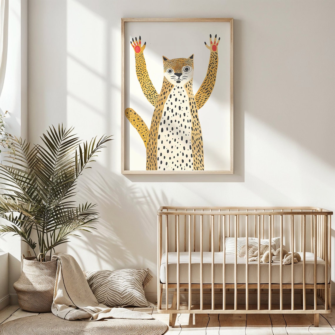 Cheerful Cheetah Paws Up Spotted Yellow Kids Safari Wall Poster