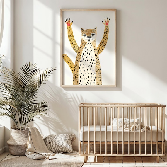 Cheerful Cheetah Paws Up Spotted Yellow Kids Safari Wall Poster