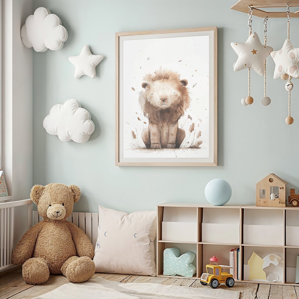 Baby Lion Cub Watercolor Neutral Beige Nursery Safari Animal Poster - Image 2