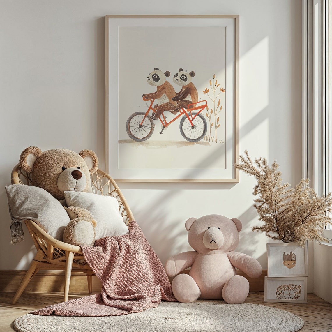 Two Pandas Riding Tandem Bicycle Watercolor Nursery Kids Room Poster - Image 4