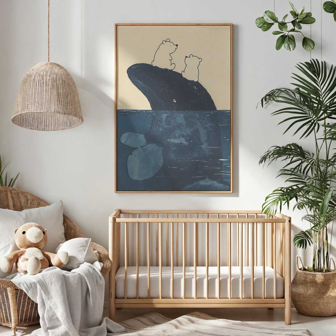 Polar Bear Cubs Riding Breaching Whale Ocean Split View Kids Poster - Image 4
