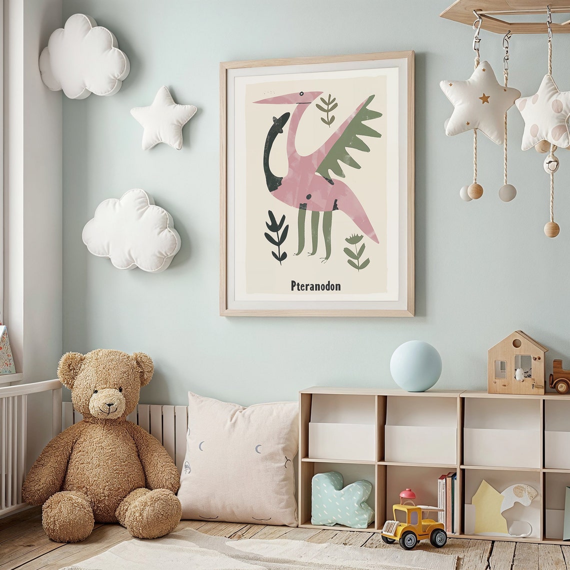 Pteranodon Flying Reptile Pink Green Educational Nursery Poster - Image 2
