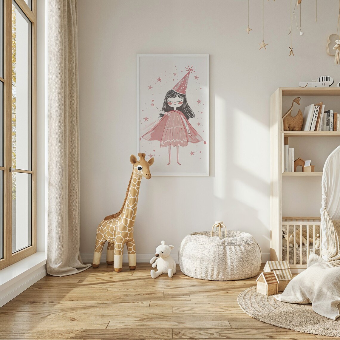 Magical Birthday Girl Pink Party Hat Stars Nursery Watercolor Poster