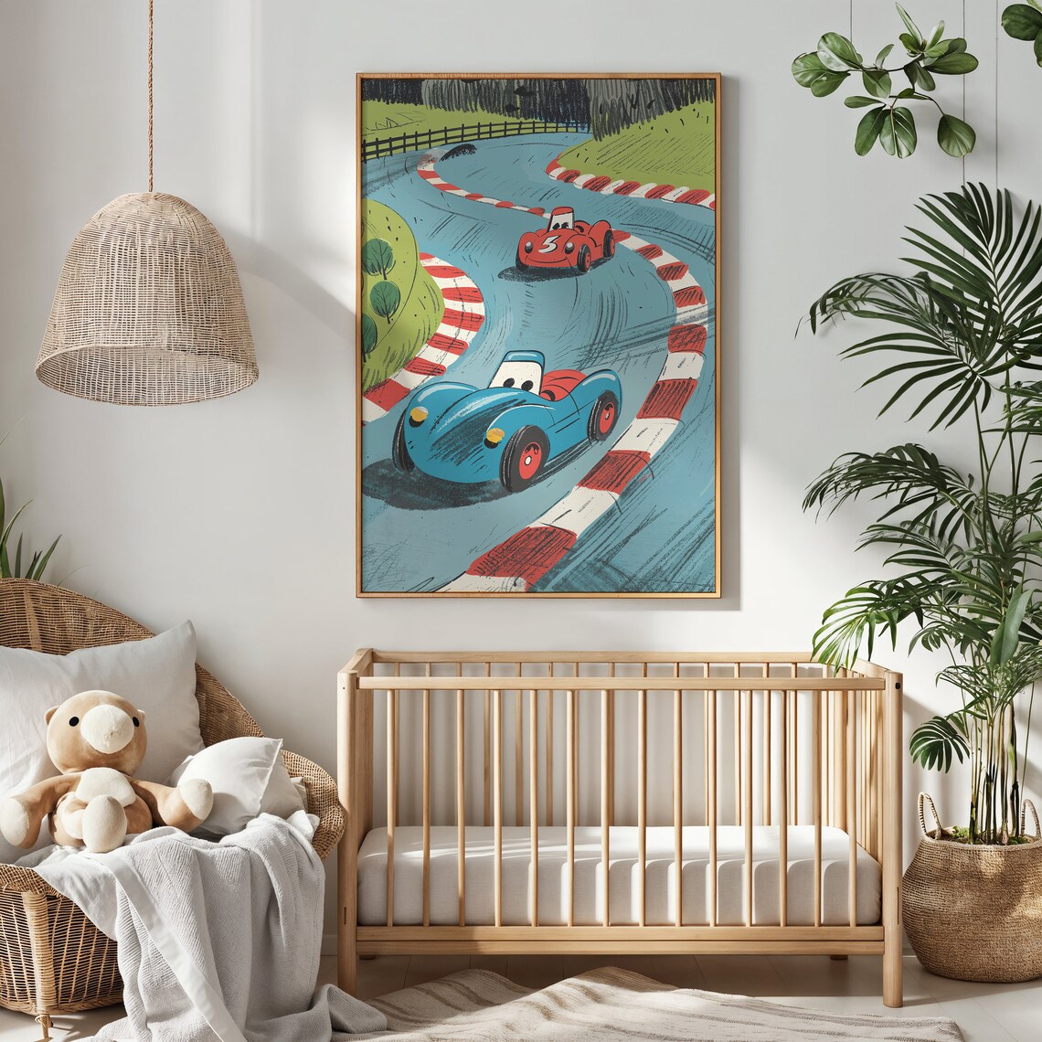Cartoon Vintage Race Cars Winding Track Kids Boys Room Racing Poster - Image 4