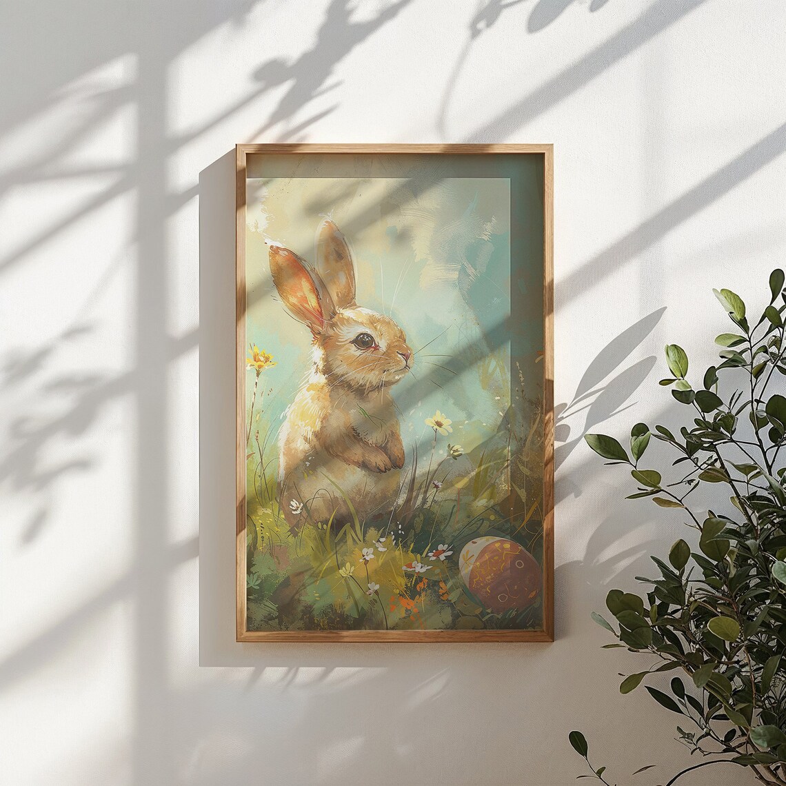 Golden Bunny Watercolor Meadow Wildflower Easter Egg Nursery Poster - Image 5