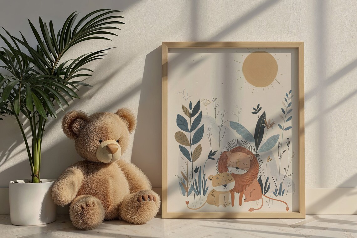 Lion Family Print Safari Nursery Wall Art Kids Room Decor Baby Lion Poster Nursery Art Sun And Flora Neutral Tones Gift - Image 5