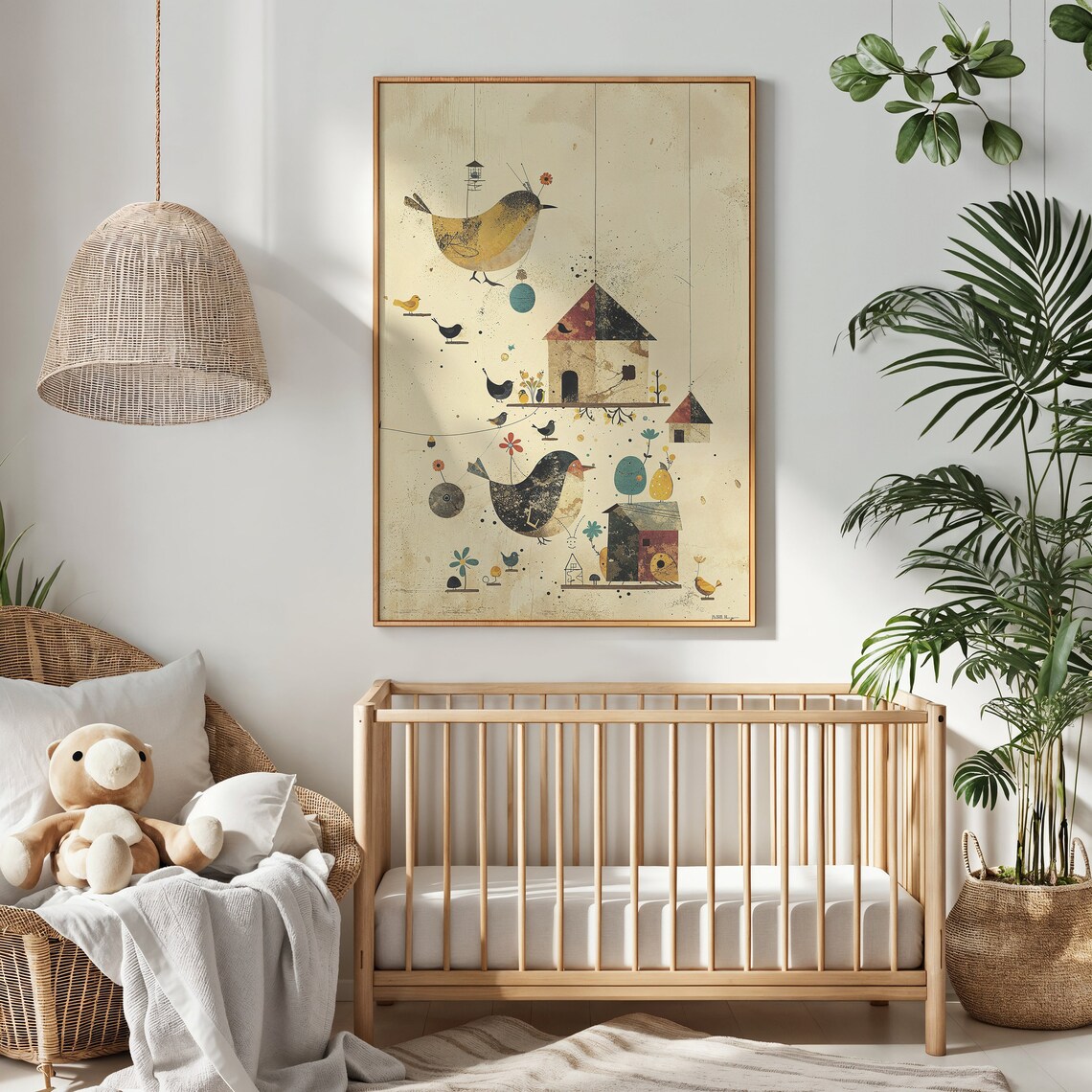 Whimsical Birds Birdhouses Vintage Collage Garden Nursery Poster - Image 3