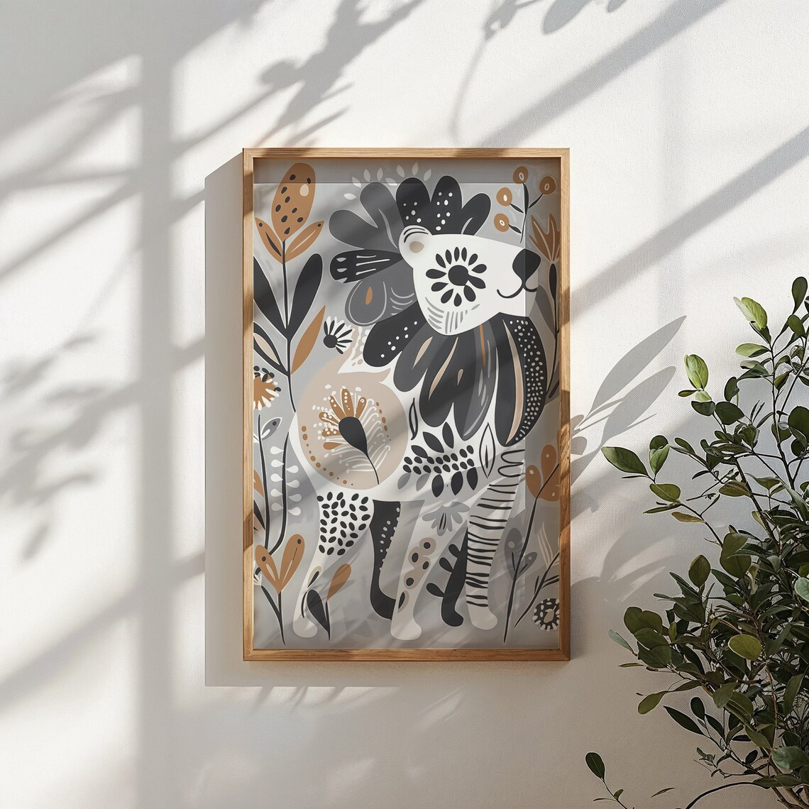 Whimsical Tiger Nursery Poster Folk Art Safari Neutral Tones Wall Art - Image 6