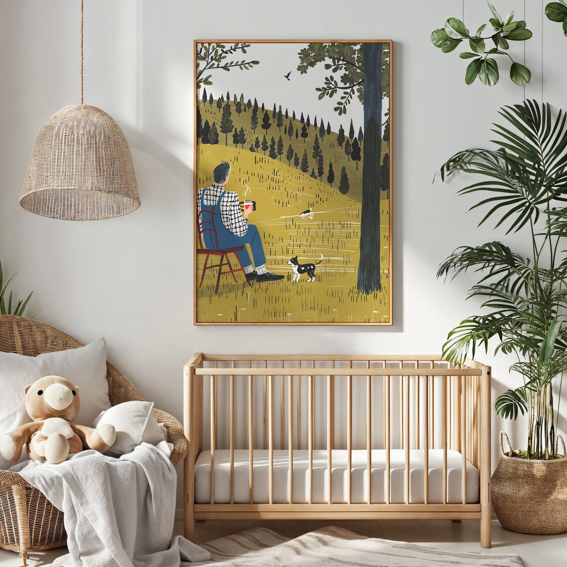 Person Dog Golden Hillside Pine Forest Coffee Calm Countryside Poster - Image 3