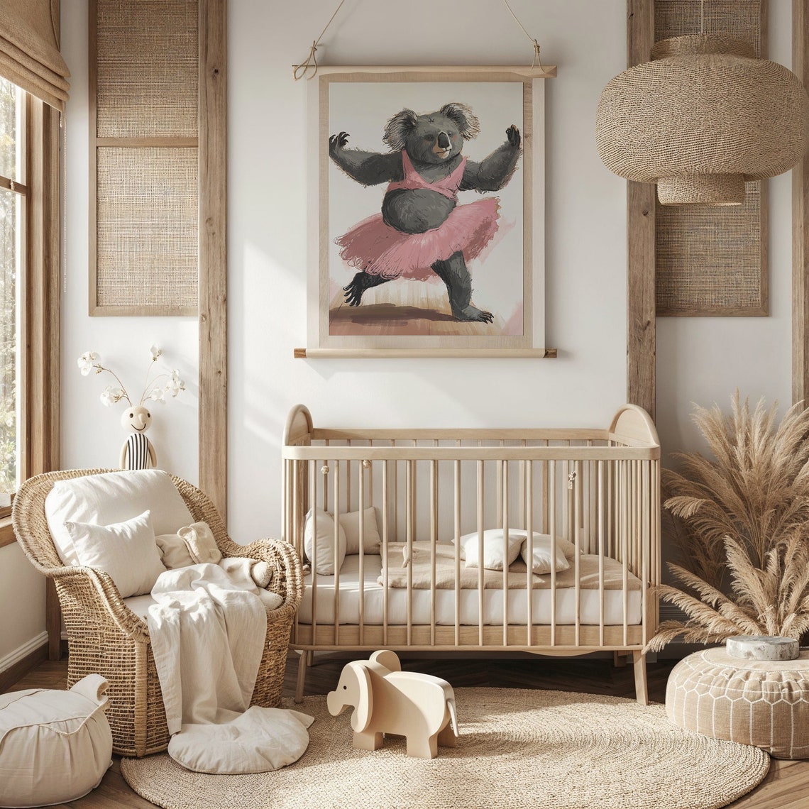 Dancing Koala Ballerina Pink Tutu Whimsical Kids Room Wall Art Poster - Image 3