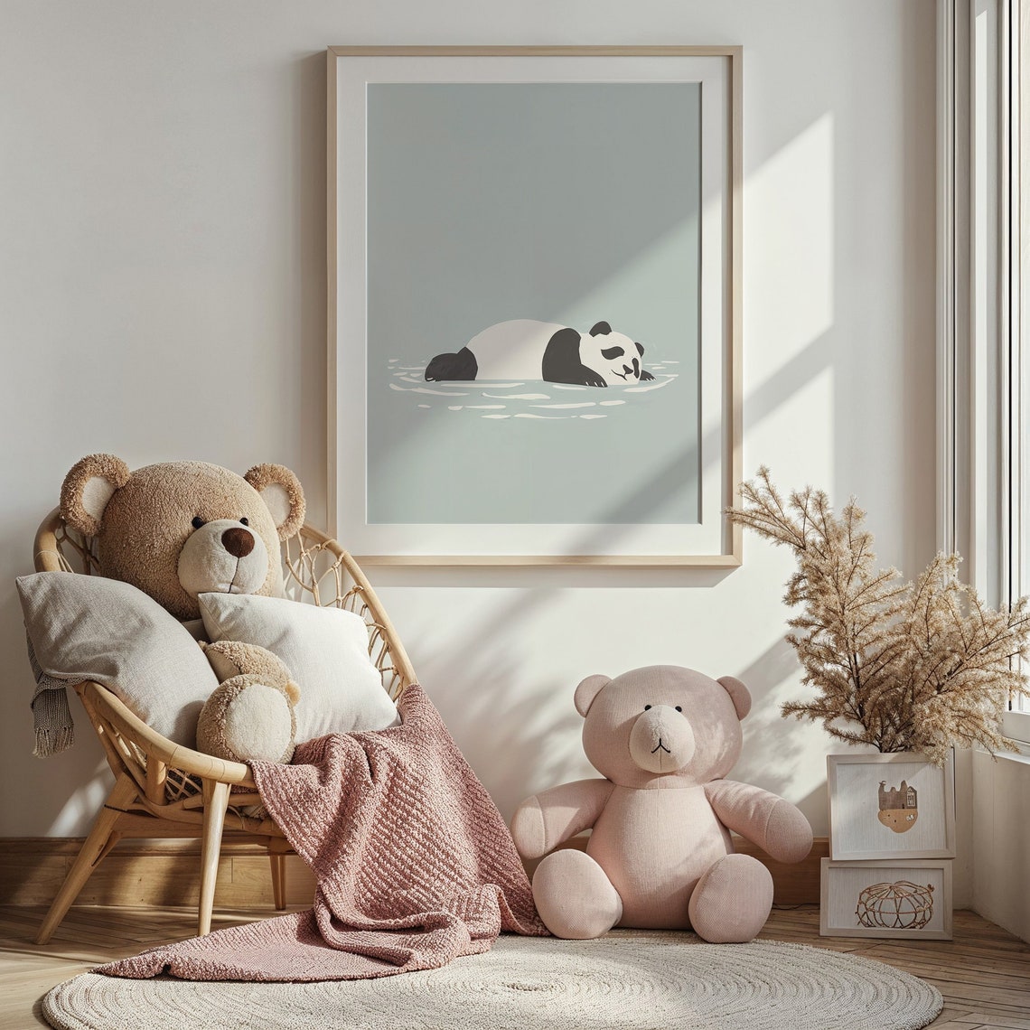 Lazy Panda Floating Calm Blue Water Minimalist Nursery Wall Poster - Image 3