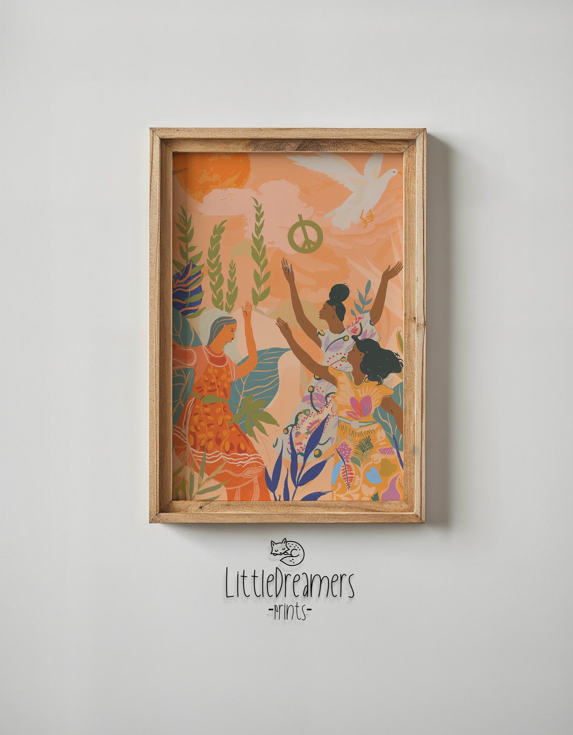 Peace Harmony Diverse Women Dove Peach Sky Unity Wall Art Poster - Image 4
