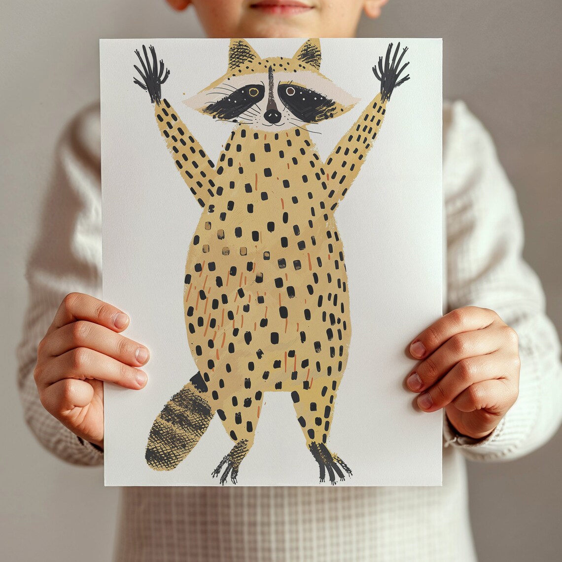 Playful Raccoon Arms Up Spotted Tan Kids Room Animal Wall Poster - Image 2