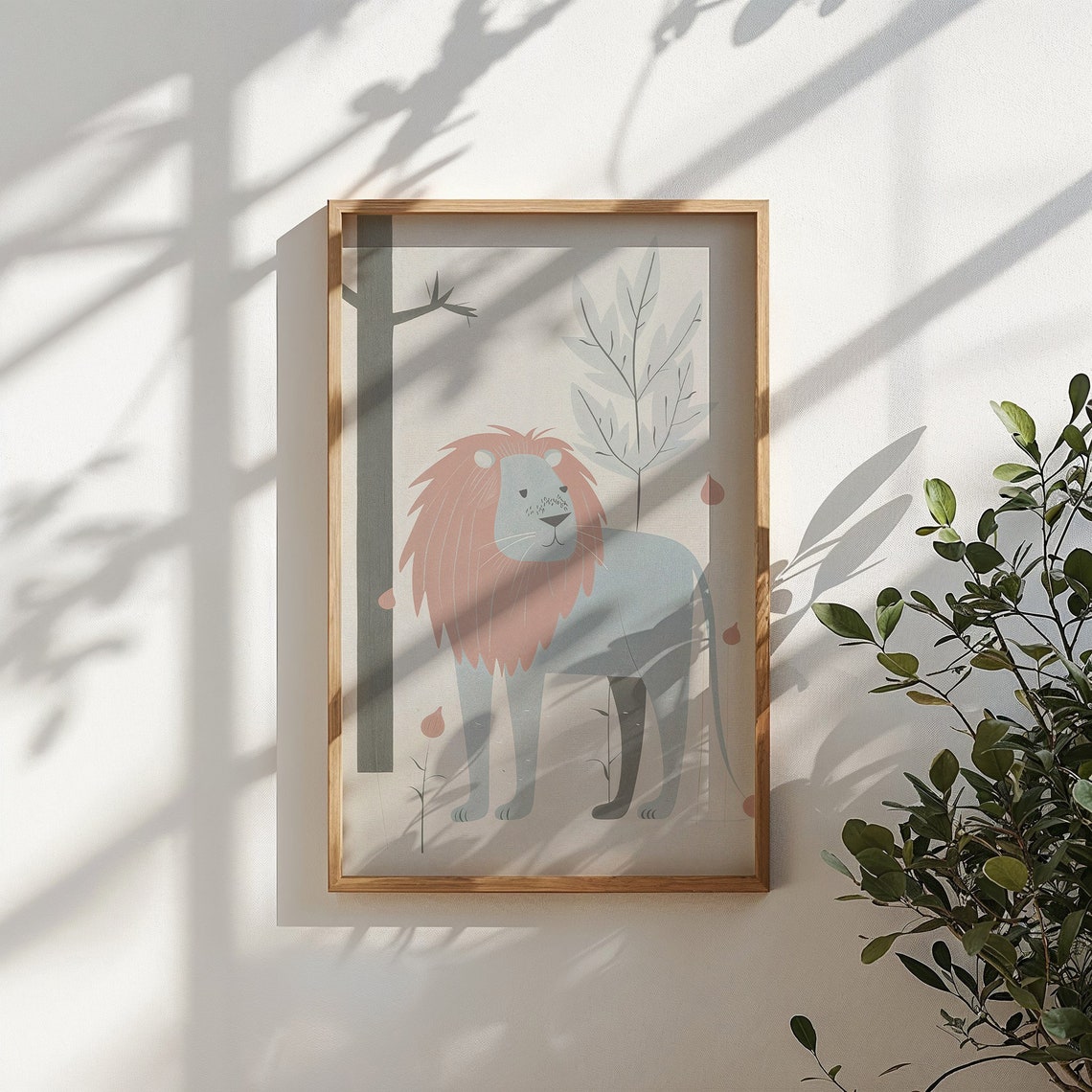 Pastel Lion With Dusty Rose Mane Minimalist Nursery Wall Art Poster - Image 5